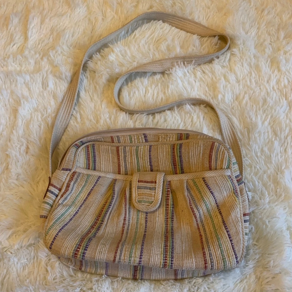Vintage Tan Striped Crossbody Bag
